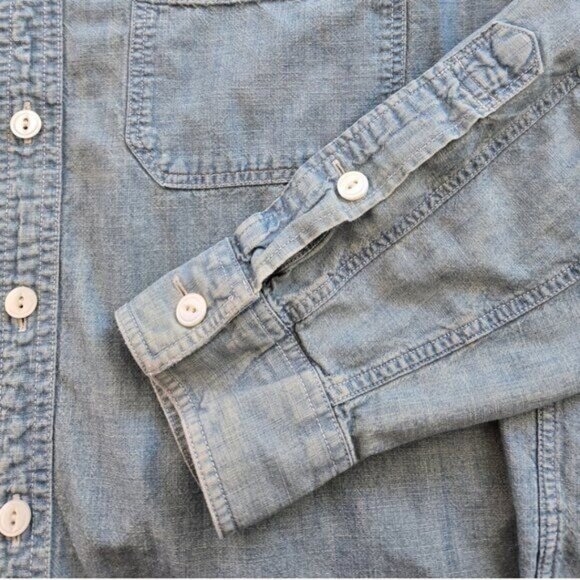 J.Crew Mens Medium Slim Denim Button Down Long Sleeve Tab Collar Shirt - Picture 5 of 8